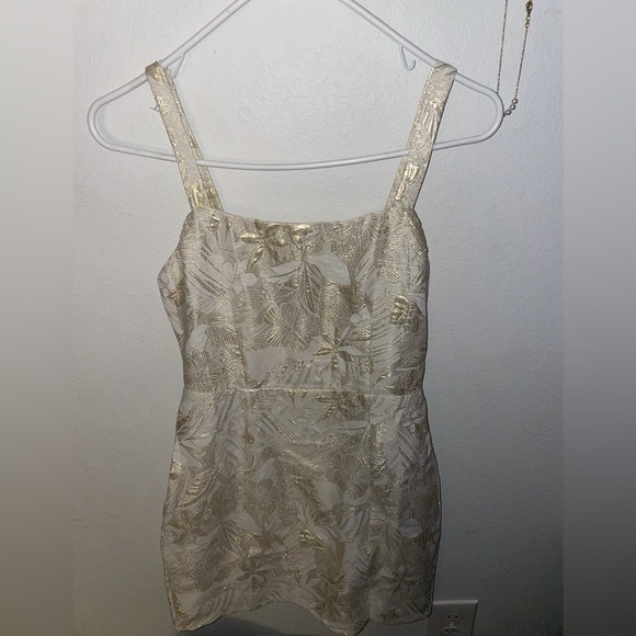 Shine for Us Cream Metallic Tropical Jacquard Mini Dress - Picture 2 of 4